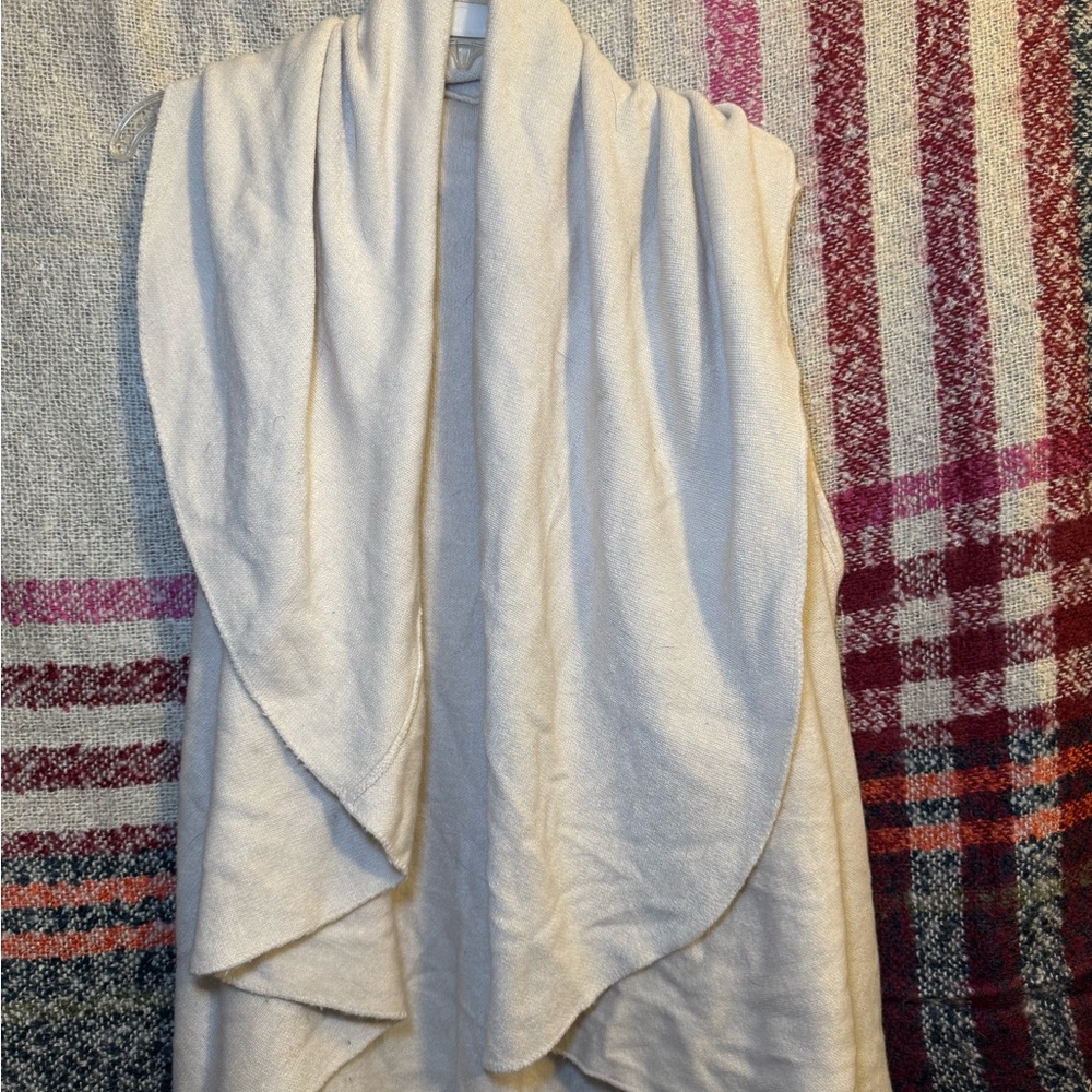 Elegant Flowy Cream Women's Long Sweater Vest (Size: OS)